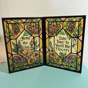 Vintage Yorkcraft Stained Glass Folding Table Art Suncatcher Panel 10"X7"